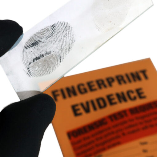 Fingerprint on slide with evidence envelope