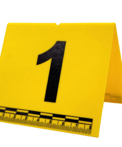 A yellow a frame Evidence Tent with a scale in cm and large numbering