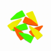 Crime scene evidence markers in fluorescent orange, green and yellow
